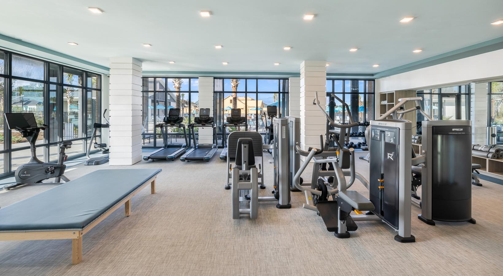 Get your workout on a gym with exercise equipment