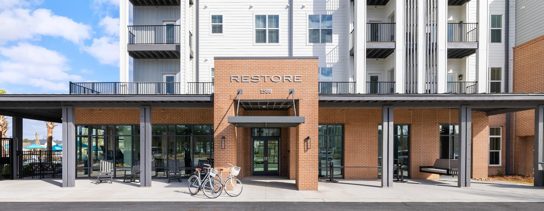 a building with a bike rack