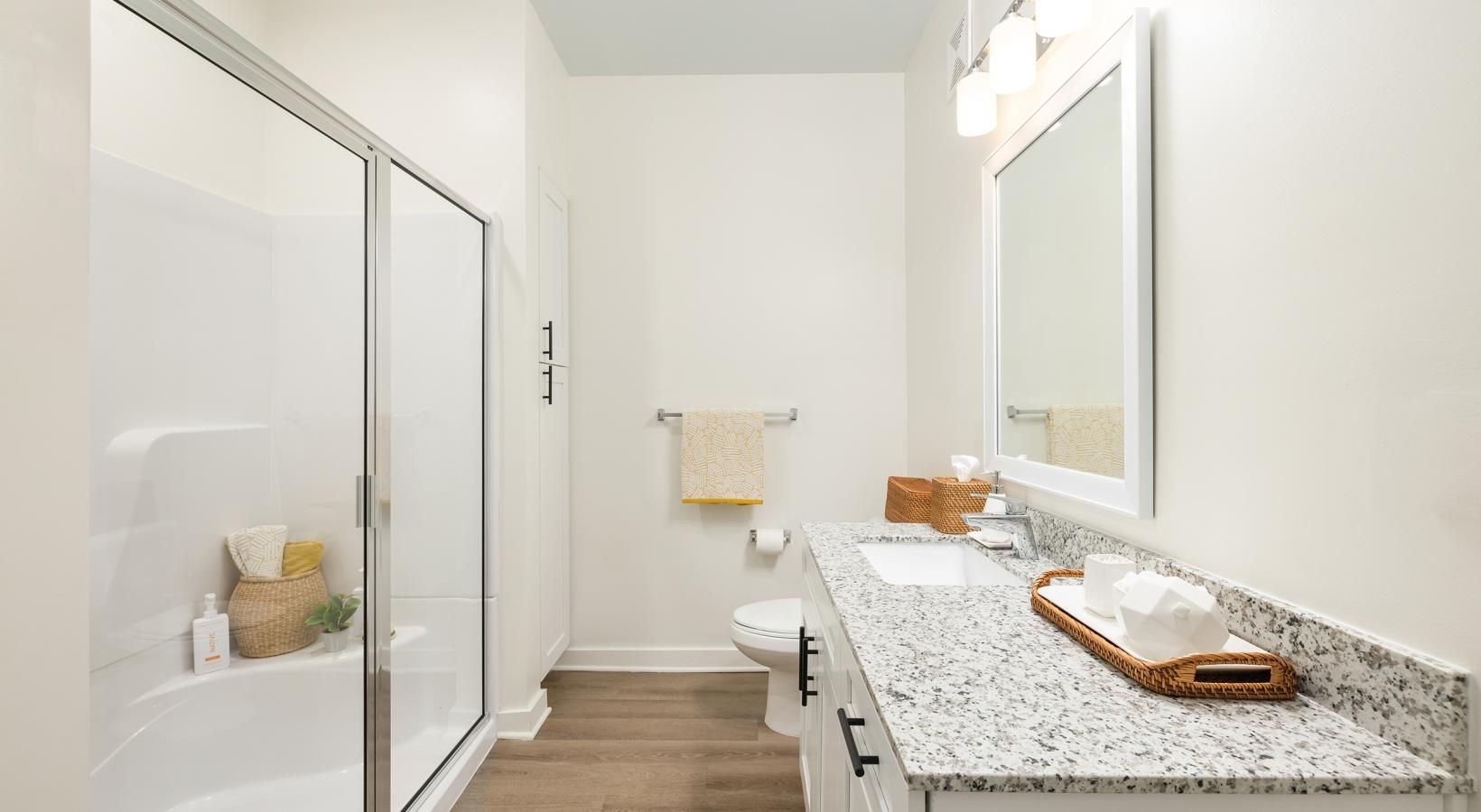 Bathroom options with thoughtful details a bathroom with a marble countertop